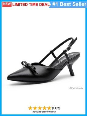Womens Slingback Kitten Heels Bow Pointed Toe Dress Pumps Faux Leather